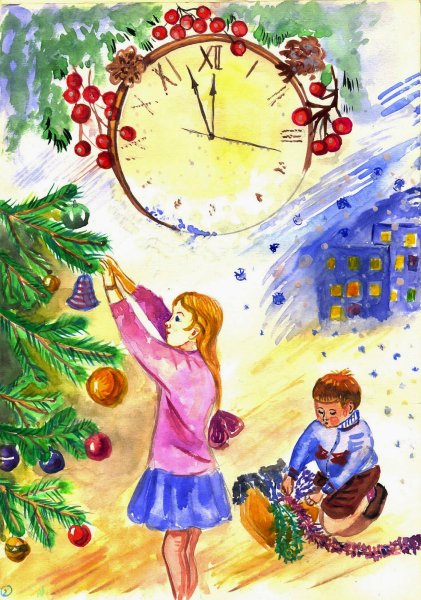 Дети наряжают елку рисунок