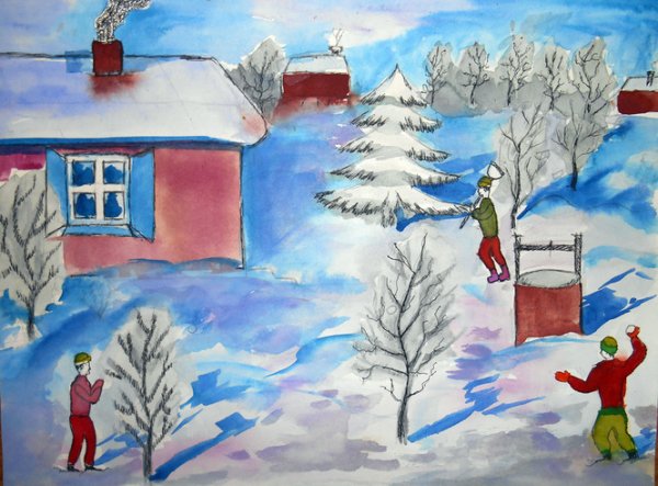 Детский рисунок на тему Зимушка зима