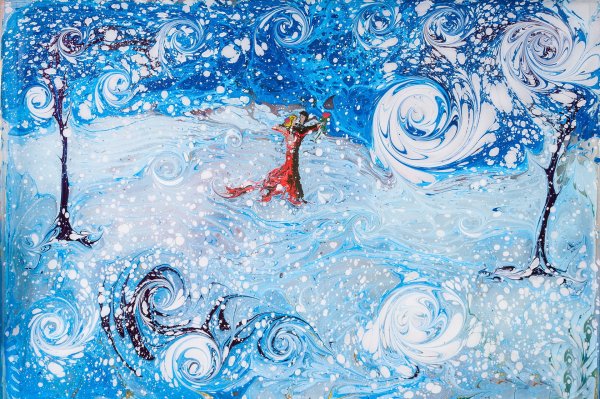 Зимние узоры в технике эбру