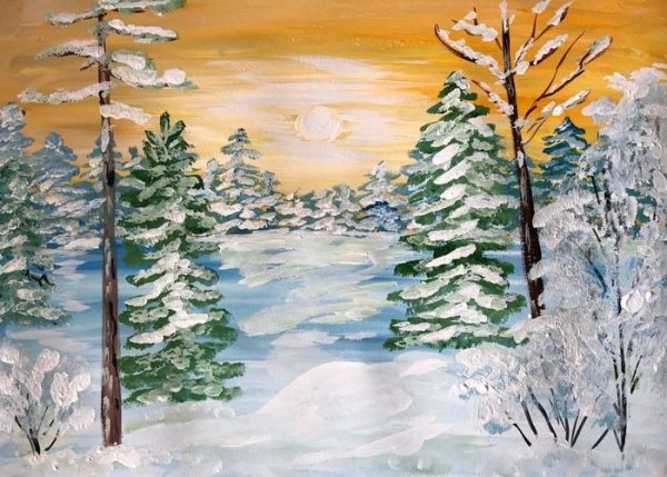 Рисование зимний пейзаж