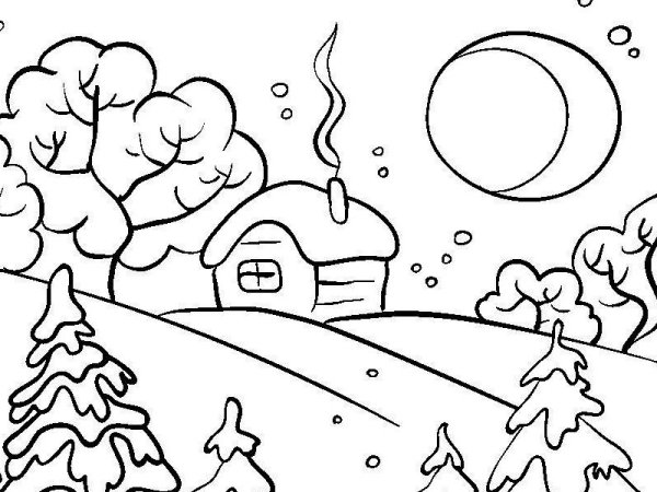 Зимний пейзаж раскраска