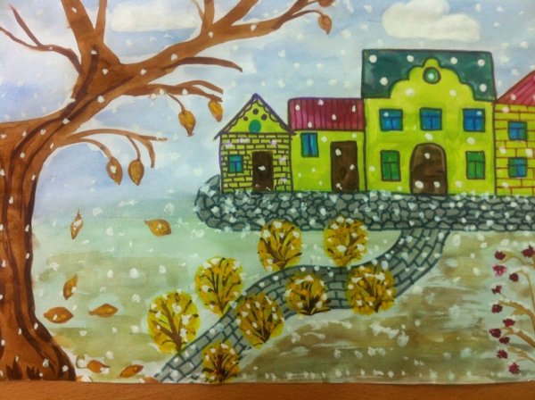 Рисование на тему первый снег