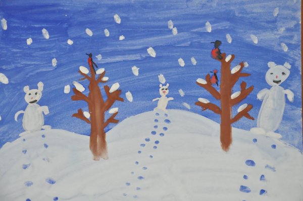 Рисование с детьми первый снег