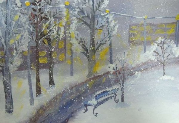 Зимний пейзаж карандашом