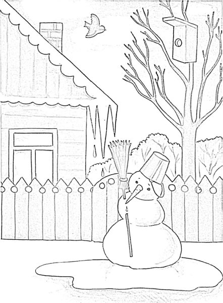 Зимний пейзаж раскраска
