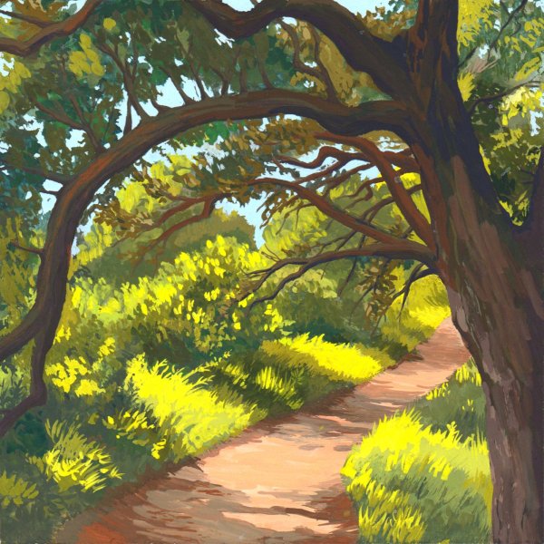 Лесной пейзаж гуашью