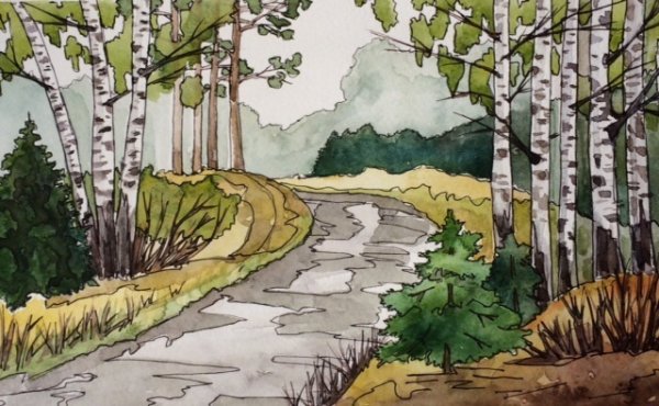 Дорога в лесу рисунок