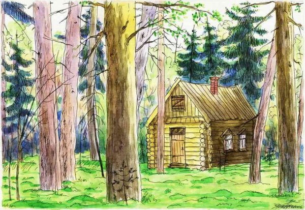 Домик деревянный в лесу для детей