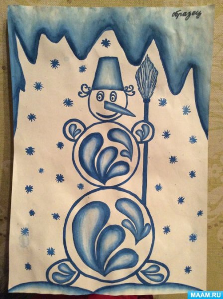 Снеговик в технике Гжель