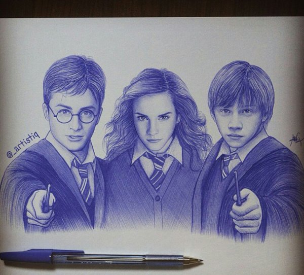 Гарри Рон и Гермиона рисунок