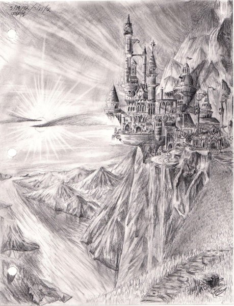 Фантастический пейзаж карандашом