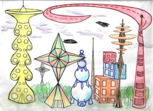 Город будущего рисунок легкий для детей