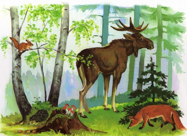 Лес с дикими животными