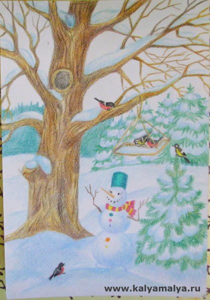 Зимний пейзаж иллюстрация для детей
