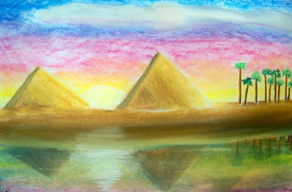 Пейзаж пирамиды Египта гуашью