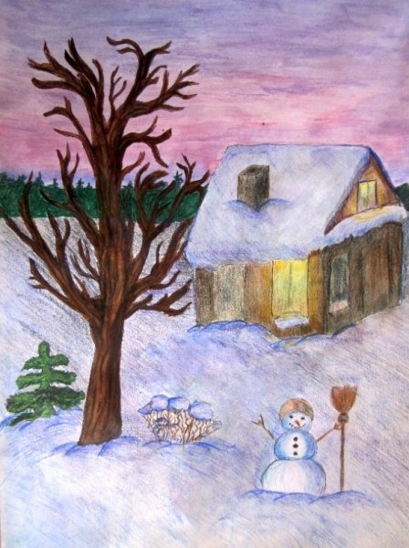 Зимнее утро рисунок детский