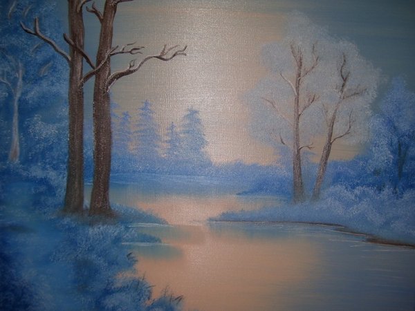 Пейзаж зимнее утро легко