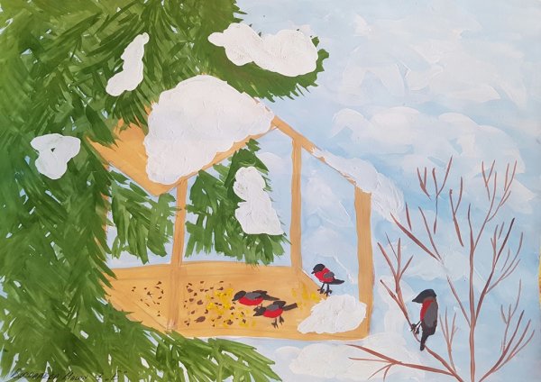 Рисование на тему птицы зимой