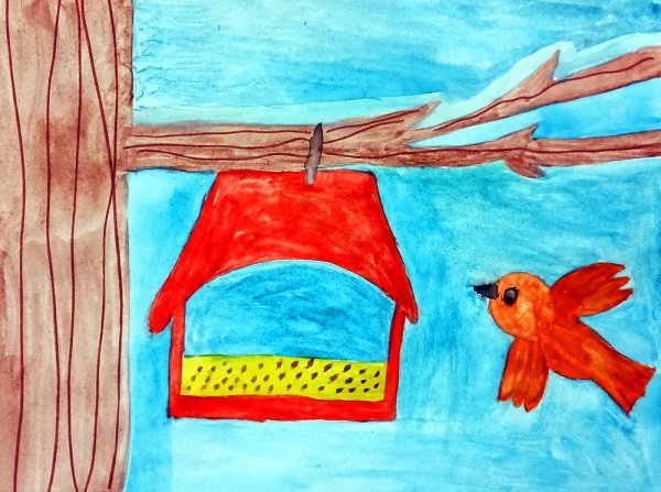 Рисование Покормите птиц зимой