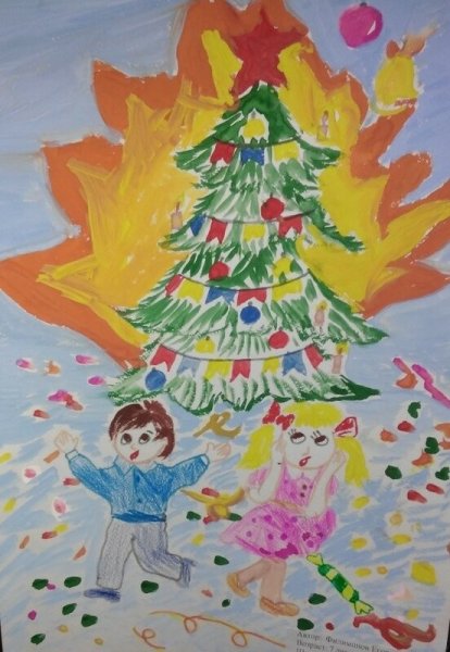 Детские рисунки на тему безопасная елка