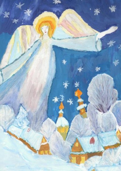 Рождественская елка с Вифлеемской звездой с ангелами