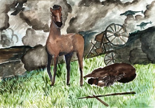 Животные на войне для детей лошадь