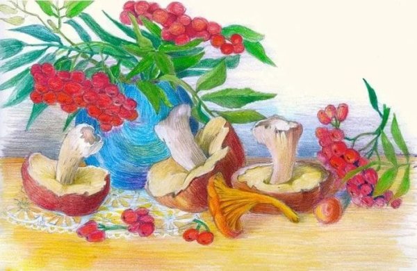 Осенний натюрморт цветными карандашами