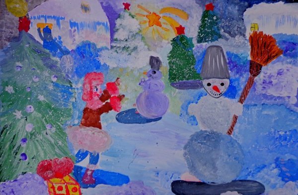 Зимний пейзаж в детских рисунках