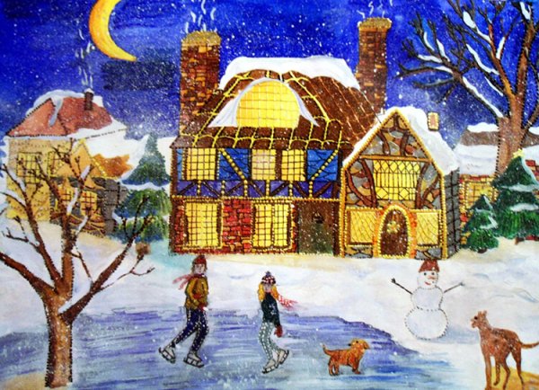 Картина зима в городе для детей