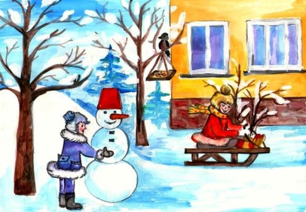 Рисунок на тему зимние забавы