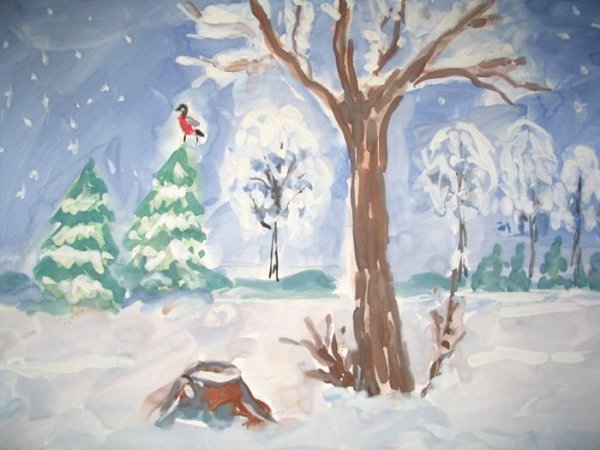 Рисование зимний лес