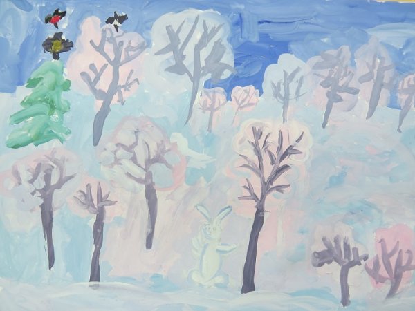 Рисование зимний лес