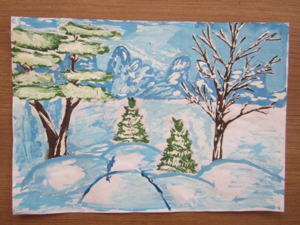 Рисование зимний пейзаж