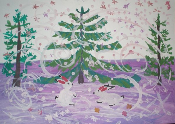 Детские рисунки зимний лес