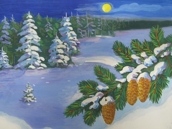 Рисование в детском саду зимний лес