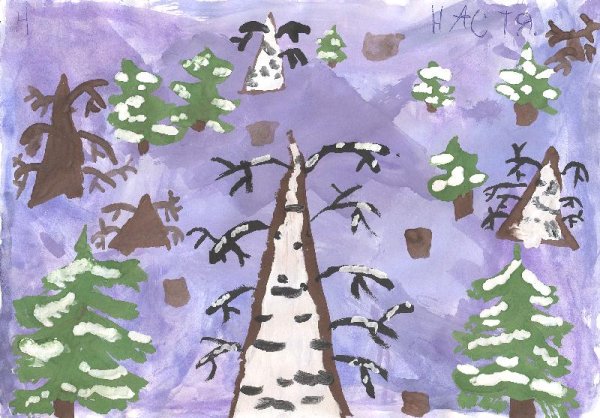 Зимний пейзаж цветными карандашами