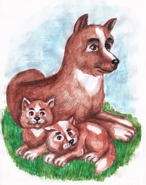 Рисование собаки со щенками