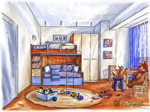 Нарисовать комнату с мебелью