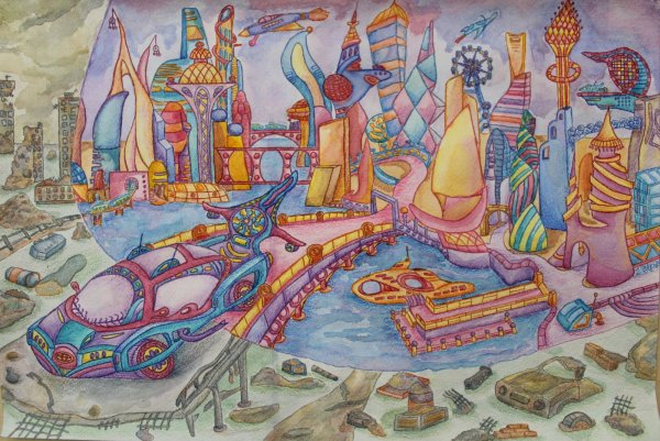 Город будущего рисунок