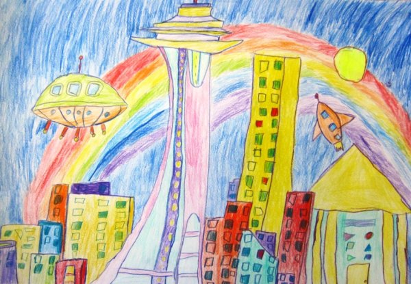 Город будущего детские рисунки