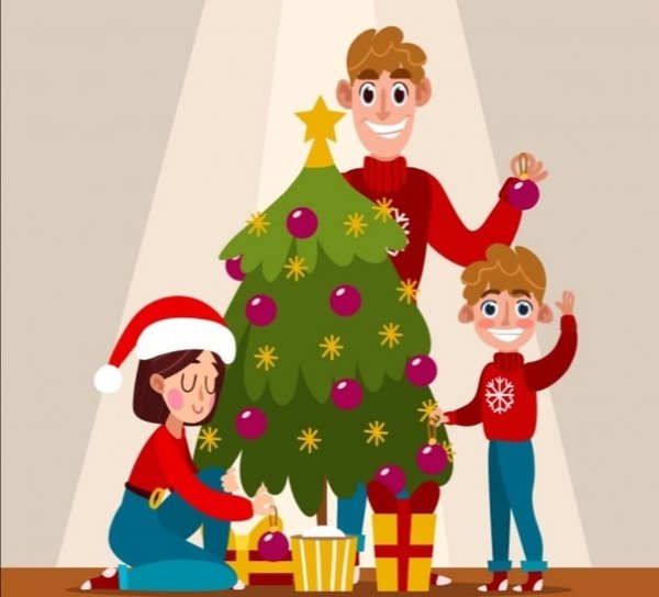 Новый год в семье рисунок
