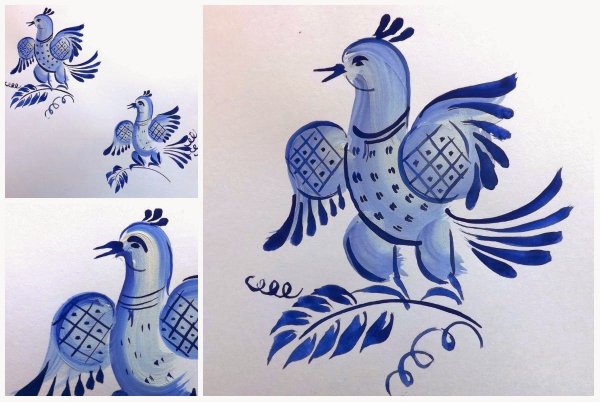 Гжельская роспись птица легко