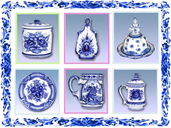 Элементы гжельской посуды