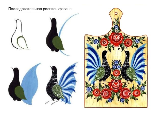 Городецкая роспись элементы фазан
