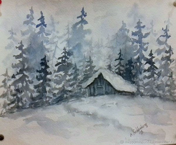 Зимний пейзаж акварелью мастер класс