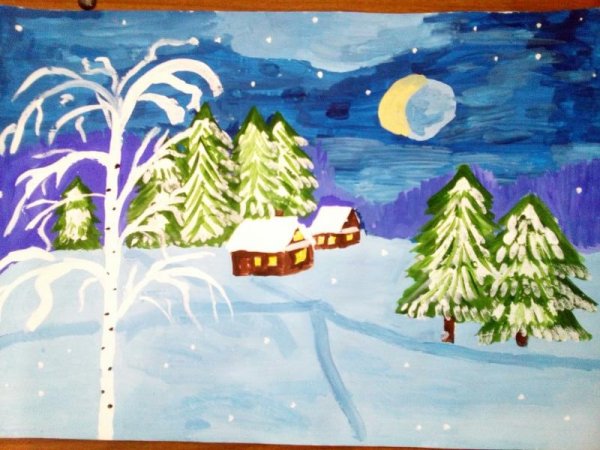 Зимний вечер рисунок детский