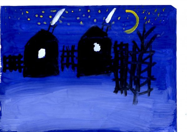 Рисование село вечером