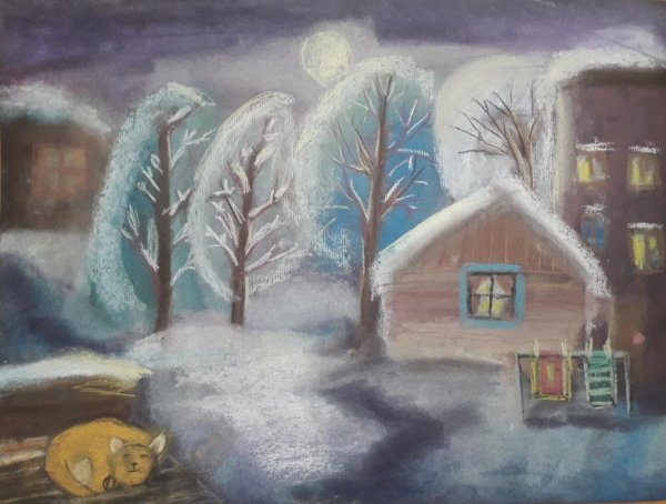 Нарисовать зимний вечер