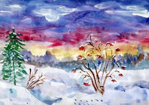 Зимний пейзаж для детского рисования