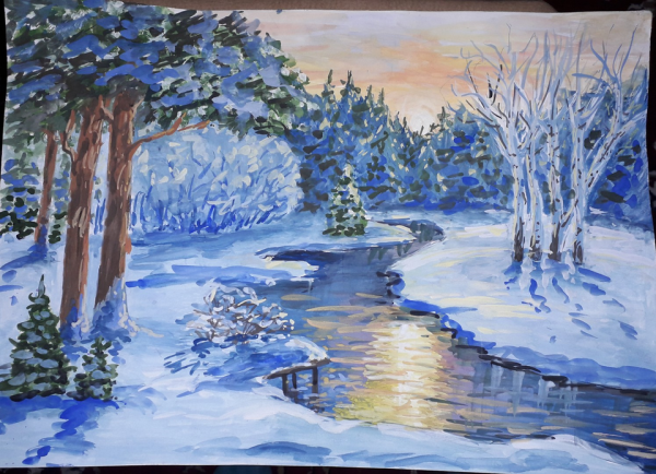 Рисование зимний пейзаж